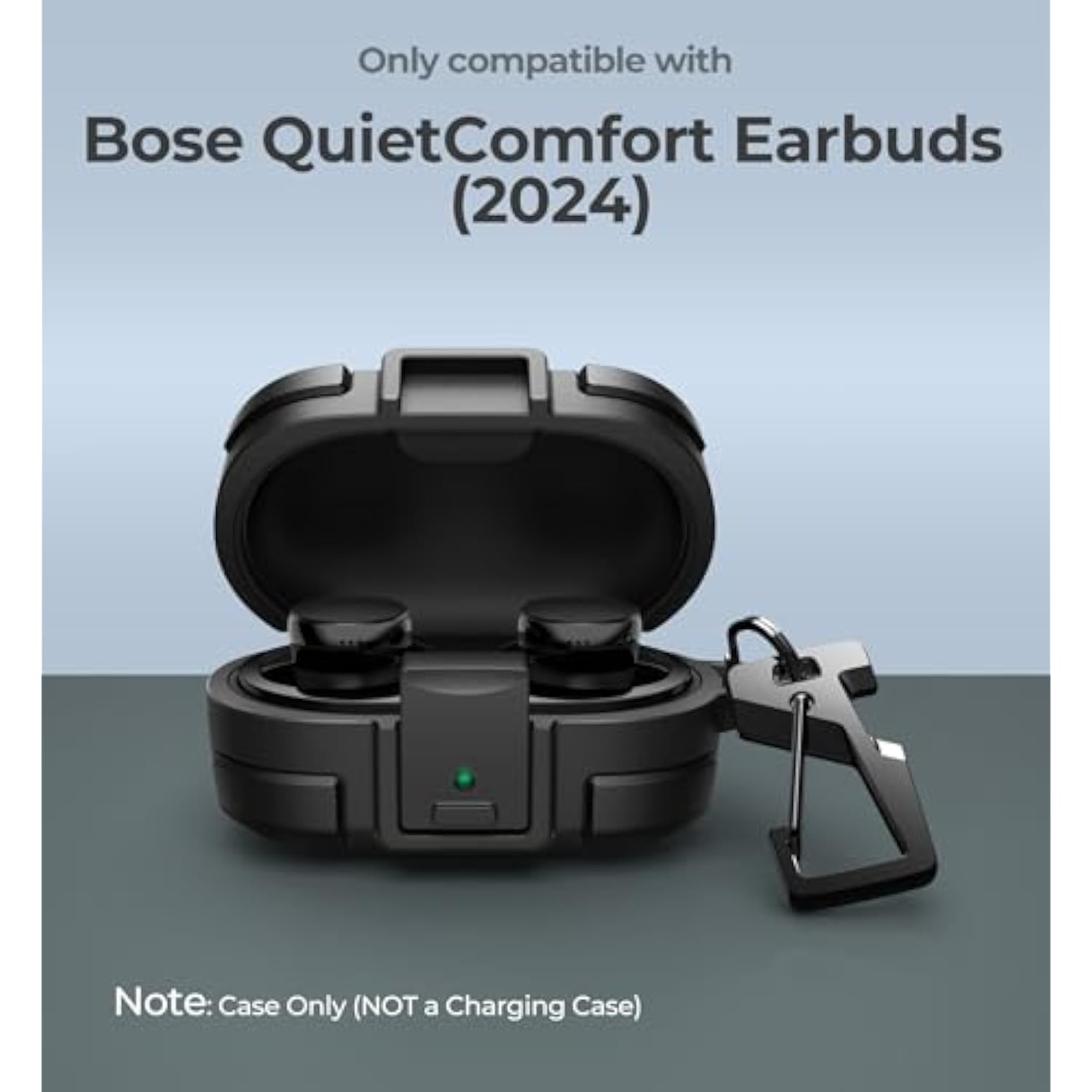 For Bose Quietcomfort Earbuds Protective Case With Drop-Proof Lock, Shockproof Rugged Bumper Cover With Carabiner & Keyring For Bose Quietcomfort Earbuds 2024 Black?Charger Not Included?