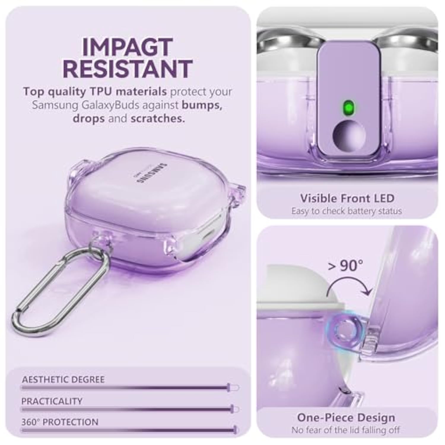 For Samsung Galaxy Buds Pro 2 Case/Galaxy Buds Fe Case/Galaxy Buds 2/Galaxy Buds Pro/Galaxy Buds Live,With Safety Lock Housing,Accessories With Keychain/Silicone Wrist Strap - Purple