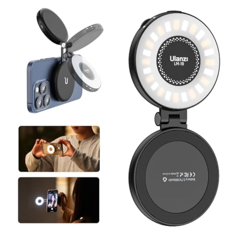 ULANZI Magnetic Selfie Light, LED Fill Light Compatible with Magsafe, LED Selfie Ring Light Included Sticky Ring for Phones, for Selfies/Photography/TikTok/Zoom Calls/Video Conference Color Black