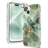 Marble For Iphone 15 Case, With Screen Protector & Camera Lens Protector, [10Ft Military Grade Drop Protection] Slim Tpu Phone Case Cover Women For Iphone 15 6.1" 2023 (Desert Dream/Green)
