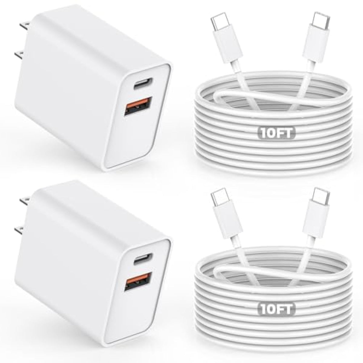 10Ft Iphone 16E Fast Charger,2Pack 20W Dual Port Usb C+A Power Adapter 10Foot Long Usb C To C Fast Charging Cable Cord Quick Charging For Iphone 16E/16/16 Pro/15/15 Pro/Pro Max/Plus,Ipad Pro/Air/Mini