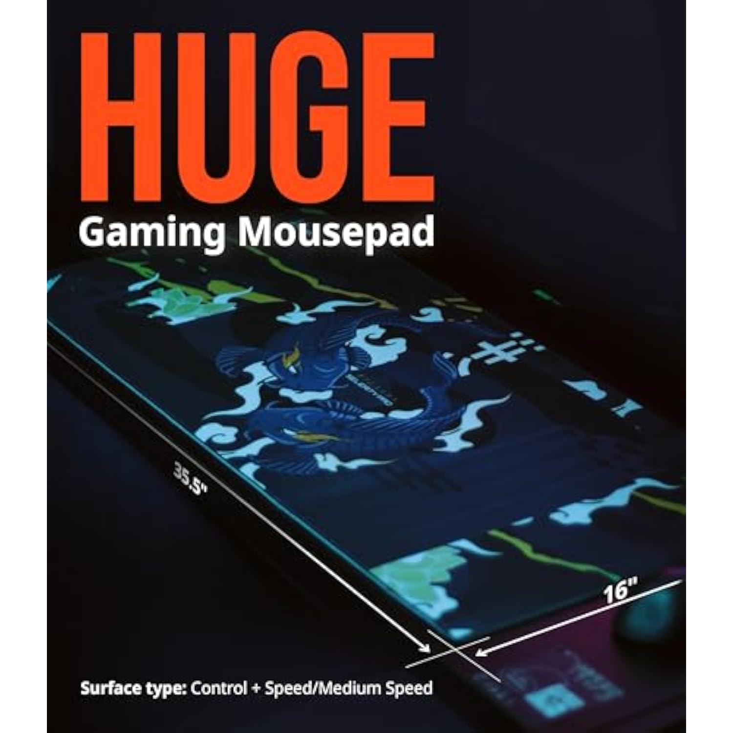 Japanese Large Waterproof Gaming Mouse Pad, Thick (4Mm) |35.5X16X0.16|Stitched Edges, Control And Speed, Anime Extended Xl Keyboard Blue Desk Mat With Rubber Base 900?400Mm (Hikari Blue).
