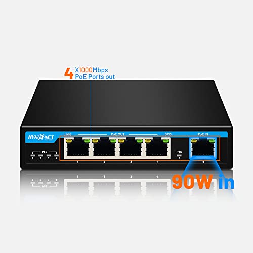Px204 4 Port Gigabit Poe Powered Switch Extender, Ieee802.3Af/At/Bt Poe Passthrough Switch, 1 Port 90W Poe++ In, 4 Port Poe+ 30W Out Poe Repeater For Camera,Voip