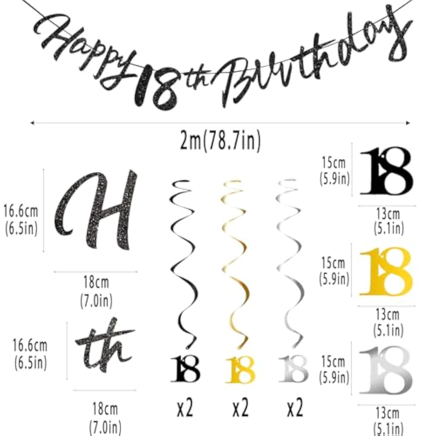 Black Gold 18th Birthday Swirls Streamers Hanging Banner Party Decor