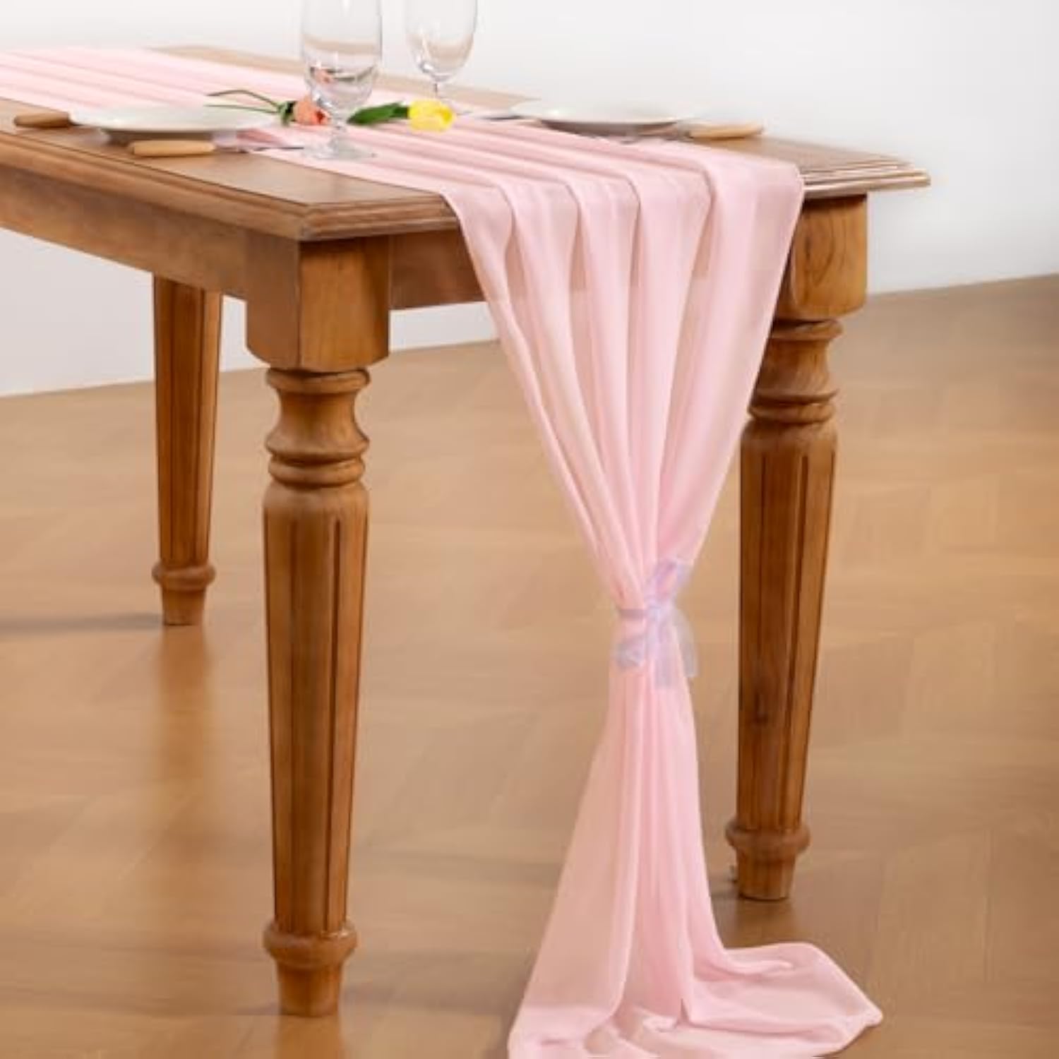 Blush Pink Chiffon Table Runner Easter Spring Boho Rustic 10Ft 29X120 Inches Wedding Centerpiece Runner Decor Sheer Bridal Shower Birthday Party Decorations