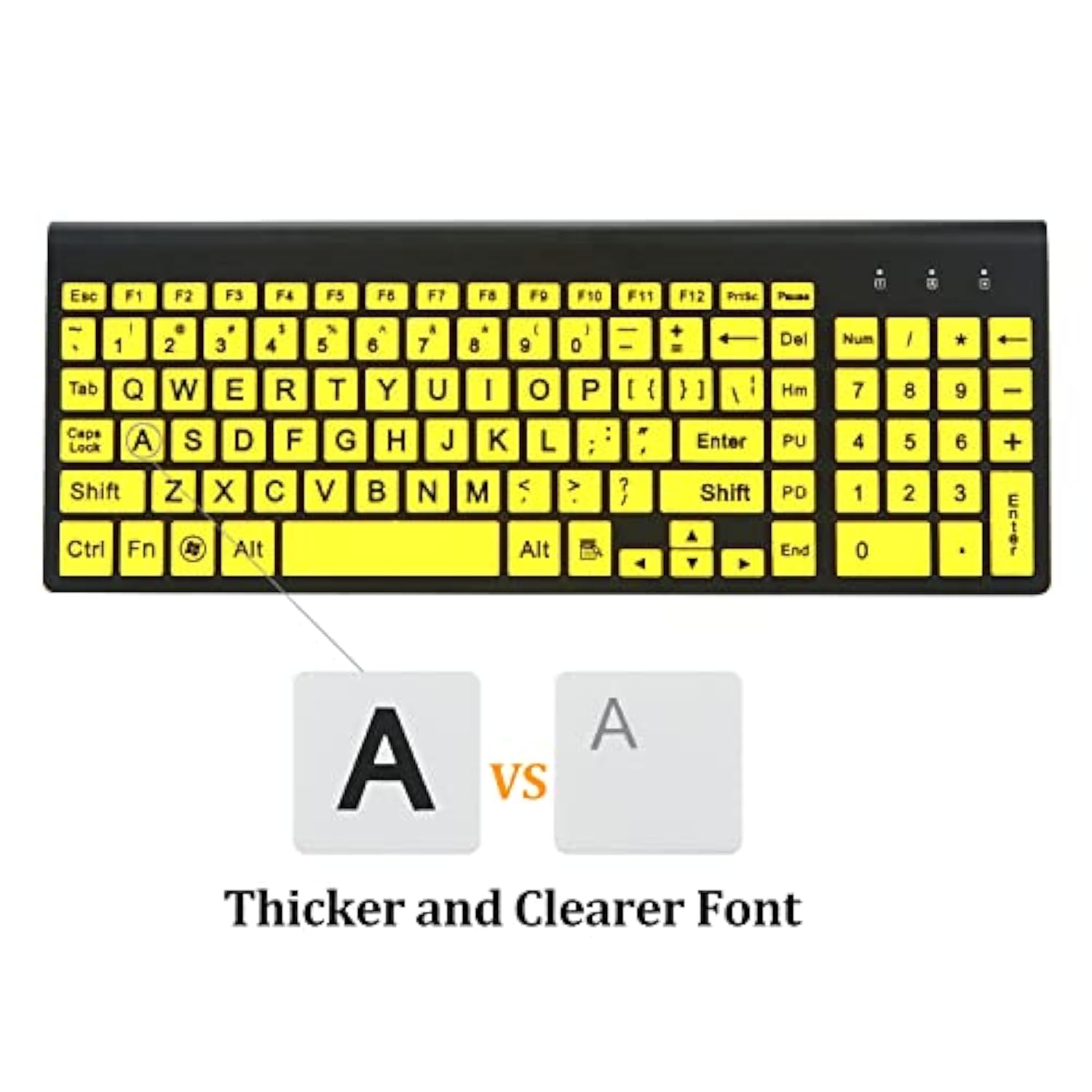 Full Size Large Print 2.4G Wireless Keyboard And Mouse With Oversized Print For Kids Visually Impaired Low Vision Individuals (Yellow)