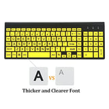 Full Size Large Print 2.4G Wireless Keyboard And Mouse With Oversized Print For Kids Visually Impaired Low Vision Individuals (Yellow)