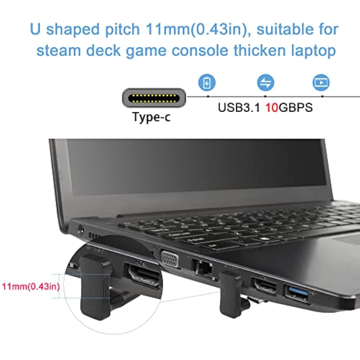 Wider U Shaped Angle Usb C Adapter 10Gbps Usb3.1 Type C Male To Female U Shape