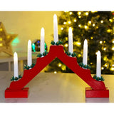 ® Christmas Red Wooden Candle Bridge With Warm White Led Lights - Battery Operated