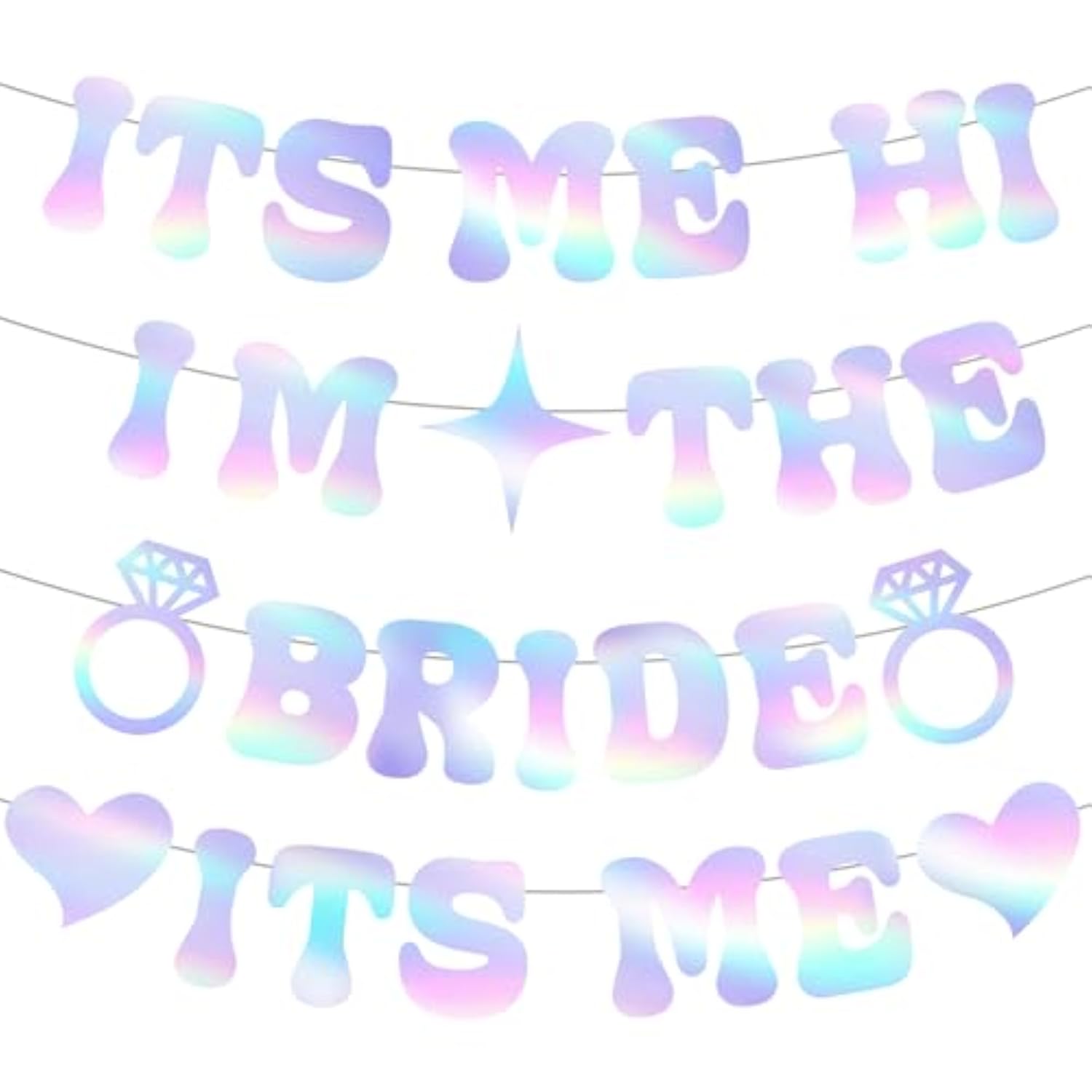 Pre-Strung Glitter Bachelorette Party Decorations, Iridescent Its Me Hi Im The Bride Its Me Bachelorette Party Banner, Bride Banner For Bachelor Party Favors