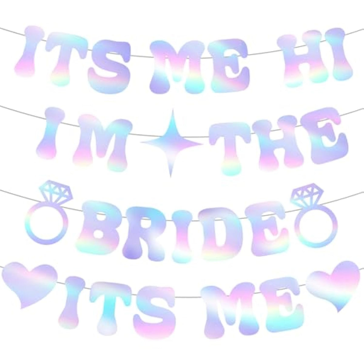 Pre-Strung Glitter Bachelorette Party Decorations, Iridescent Its Me Hi Im The Bride Its Me Bachelorette Party Banner, Bride Banner For Bachelor Party Favors