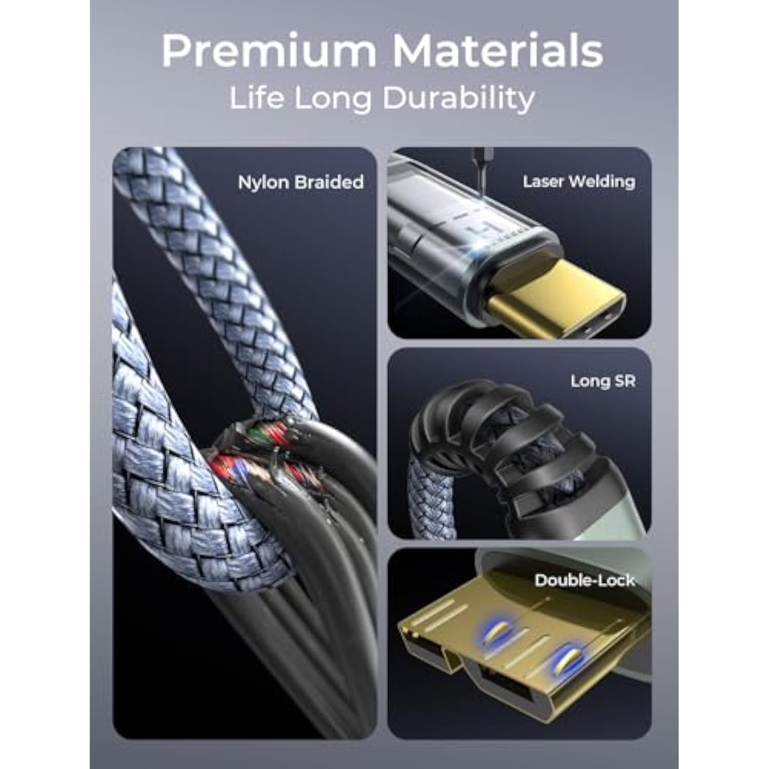 External Hard Drive Cord 10Gbps Micro B To Usb C External Hard Drive Usb C To Micro B Cable Nylon Braided For Macbook Air/Pro, Seagate, Wd Toshiba, Ssd, Iphone, Ipad, Camera, 1.6Ft, Grey