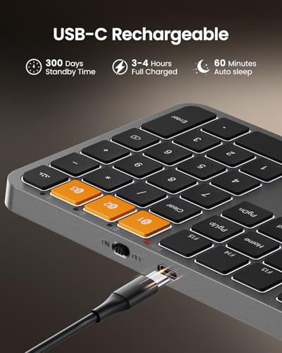 Backlit Bluetooth Keyboard For Mac, K100-A Wireless Quiet Keyboard For Mac, Low Profile, Full Size, Multi-Device, Rechargeable, No Usb, For Macbook Pro/Air, Iphone, Ipad, Space Gray