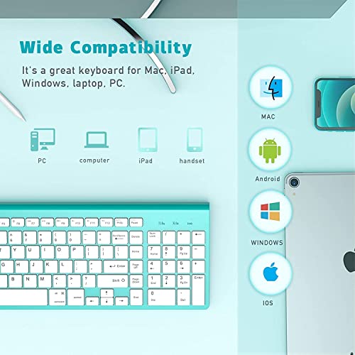 J Wireless Keyboard, 2.4G Slim And Compact Wireless Keyboard With Numeric Keypad For Laptop, Macbook Air, Apple, Computer, Pc-Sliver&White
