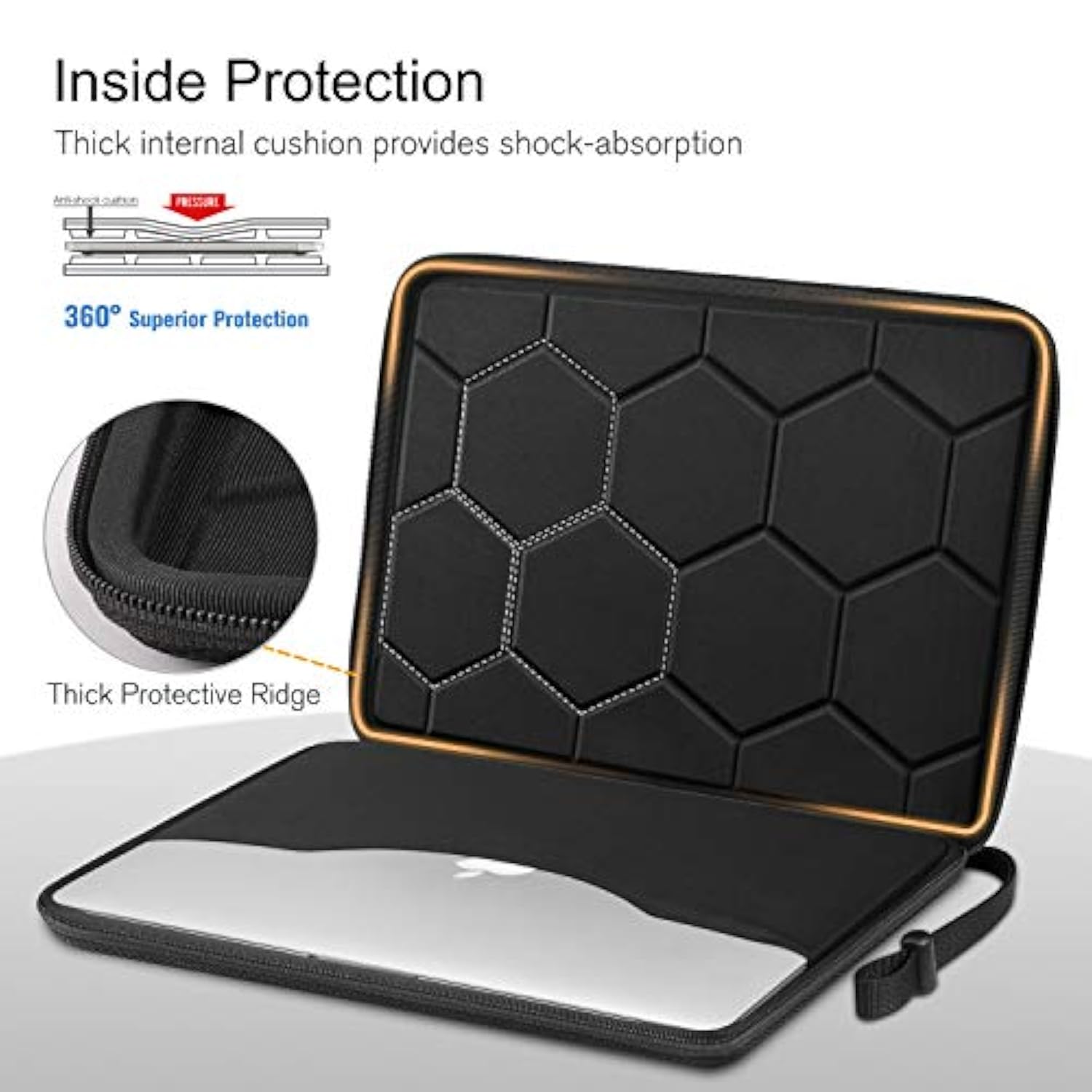 Hard Laptop Sleeve With Accessory Pouch Compatible With 13 Inch Macbook Air M4 2025 M3 2024, 14 Inch Macbook Pro M4/M3/M2, Surface Laptop Waterproof Case, Black