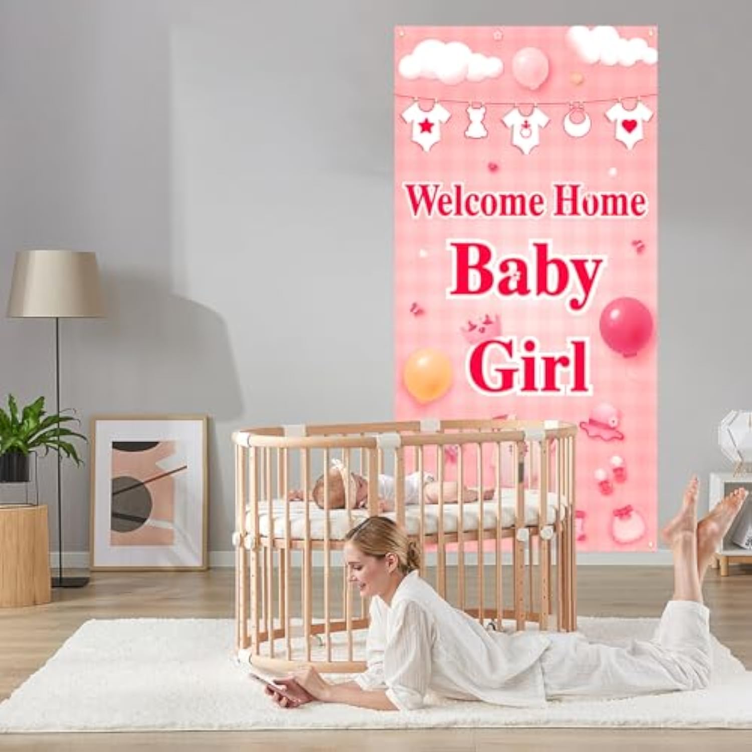 Welcome Home Baby Girl Door Banner, It’S A Girl Welcome Baby Girls Banner, Baby Shower Decorations For Girls, Gender Reveal Baby Shower Door Sign Party Decoration Inside Outside