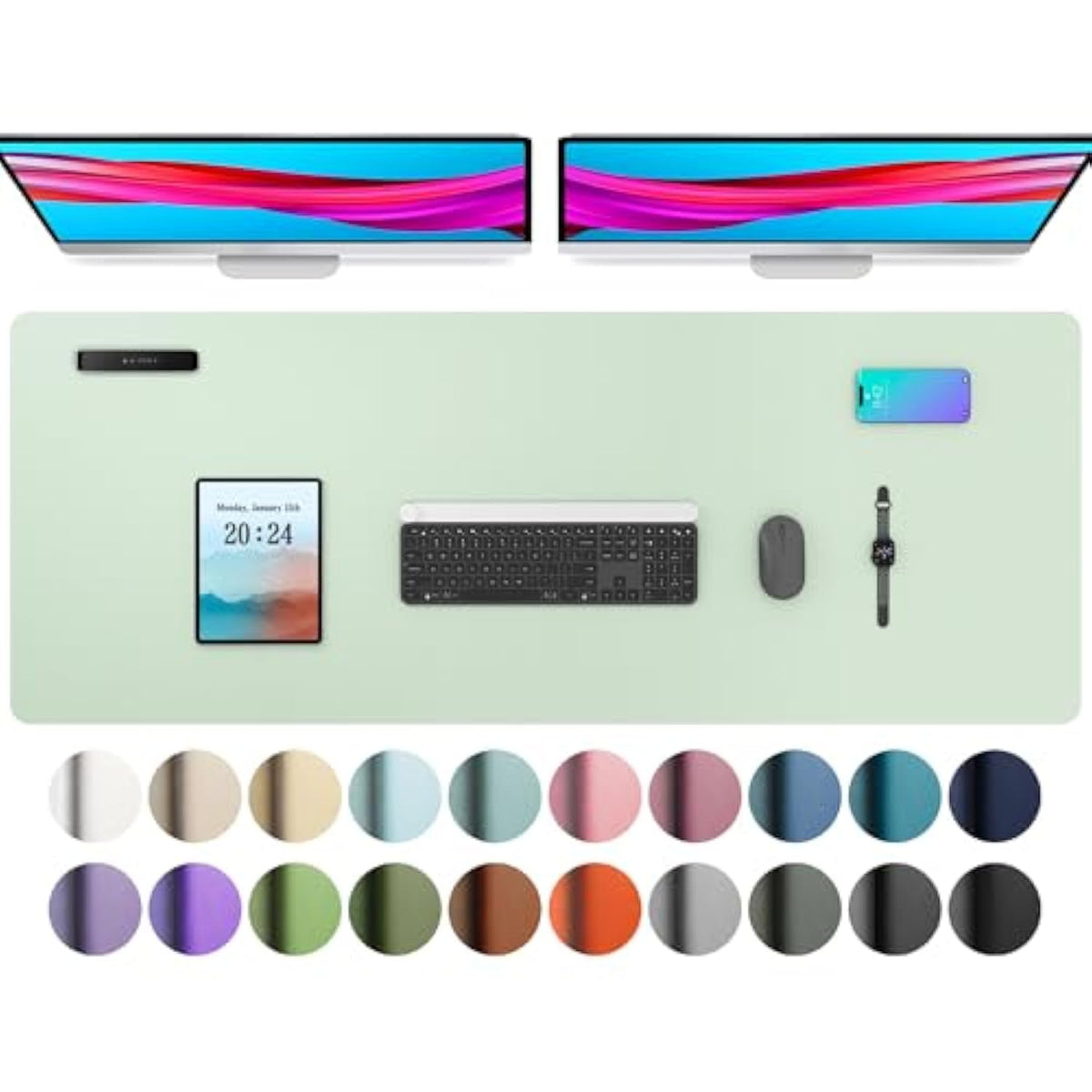 Large Pu Leather Desk Pad Protector - Non-Slip Mouse Pad & Writing Mat For Office/Home, Waterproof, Easy To Clean (48" X 17",Aqua)