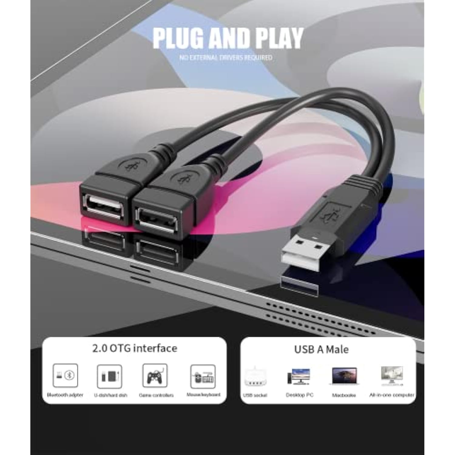 Usb Splitter, 1 Male To 2 Female Usb Extension Cable Connectors,Usb A 2.0 Male