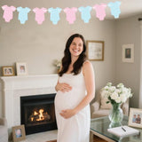 Pre-Strung Blue & Pink Gingham Bodysuit Baby Shower Banner - 8 Double-Sided Onesie Cards- Cute Baby Onesie Decorations For Gender Reveal Party, Baby Shower Decor, Baby Reveal Banner – Gender Reveal Ideas & Decor