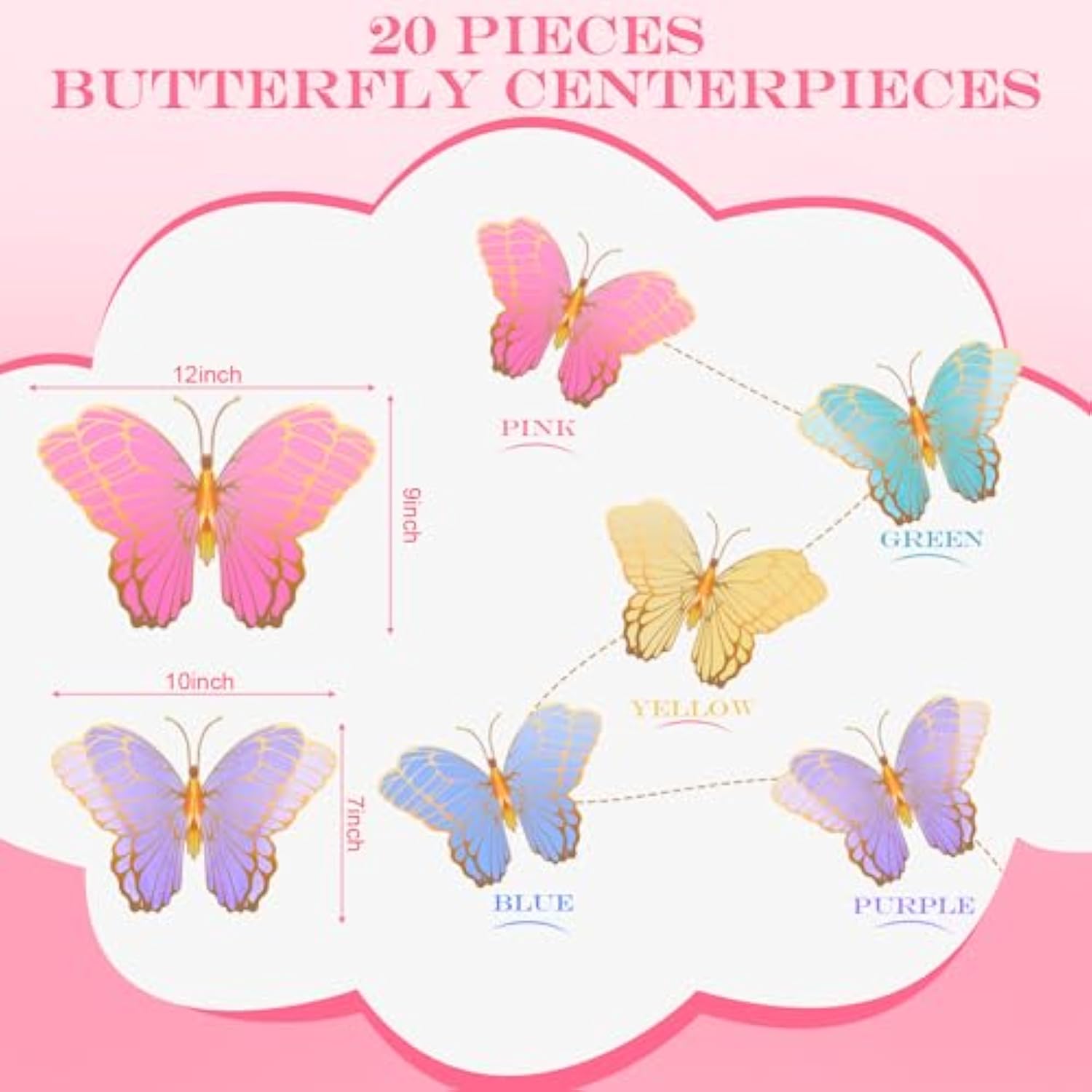20PCS Butterfly Table Centerpieces, 3D Golden Butterfly Party Decor for Birthday & Baby Shower