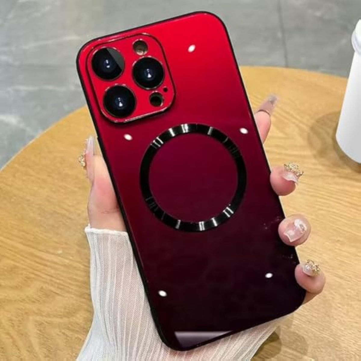 Compatible With Iphone 16 Pro Max Case Magnetic, With Full Camera Lens Protector [Compatible With Magsafe] Scratch Resistant Gradient Glass Back Cover Phone Case-Red