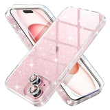 Compatible For Iphone 15 Case, Women Cute Clear Glitter Bling Sparkly Case, [2 X Diamond Camera Lens Protectors] [2 X Tempered Glass Screen Protectors] 6.1-Inch (Glitter Clear)