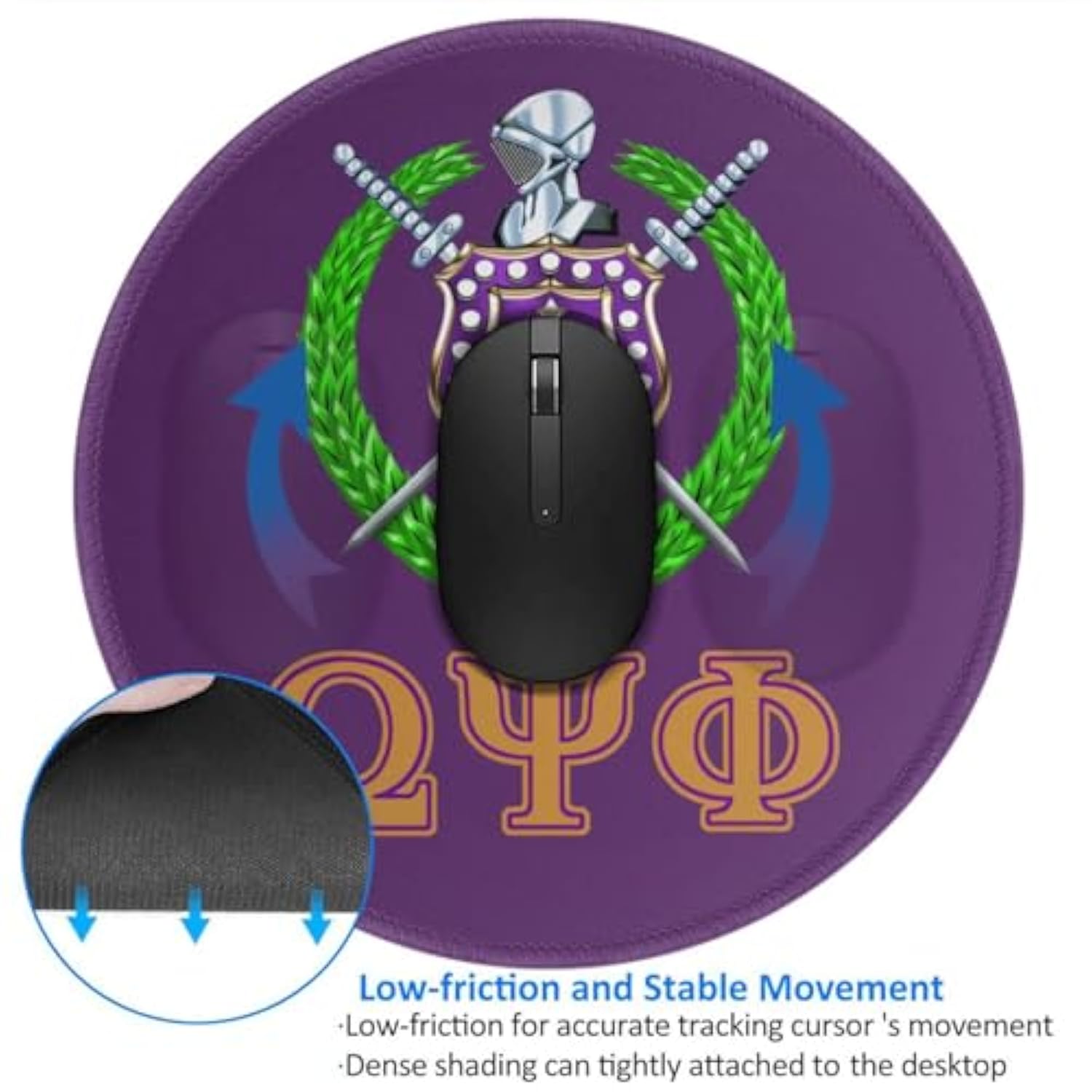 Psi Phi Mouse Pad Series Anti-Slip Mouse Mat For Office Computer Mousepads Round Gaming Mouse Pad 7.9 X7.9 Inchs