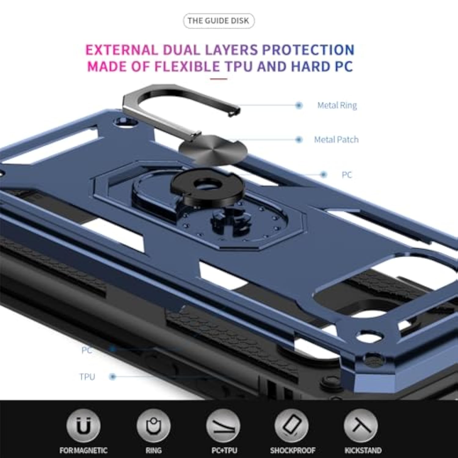 For Samsung S10E-Phone Case: Galaxy S10E Phone Case With Screen Protector And Camera Lens Protector, Heavy Duty Shockproof Cell Case Cover With Metal Magnetic Ring Holder Stand For S 10E, Blue
