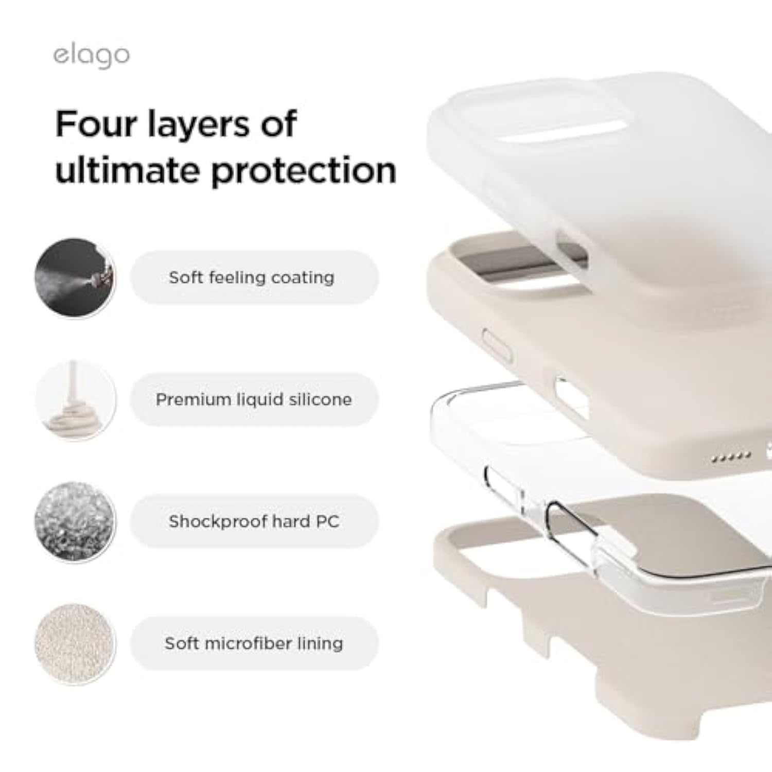 elago Compatible with iPhone 16 Pro Case, Premium Liquid Silicone Case, Full Body Protective Cover, Shockproof, Slim Phone, Anti-Scratch Soft Microfiber Lining, 6.3 inch (Stone)