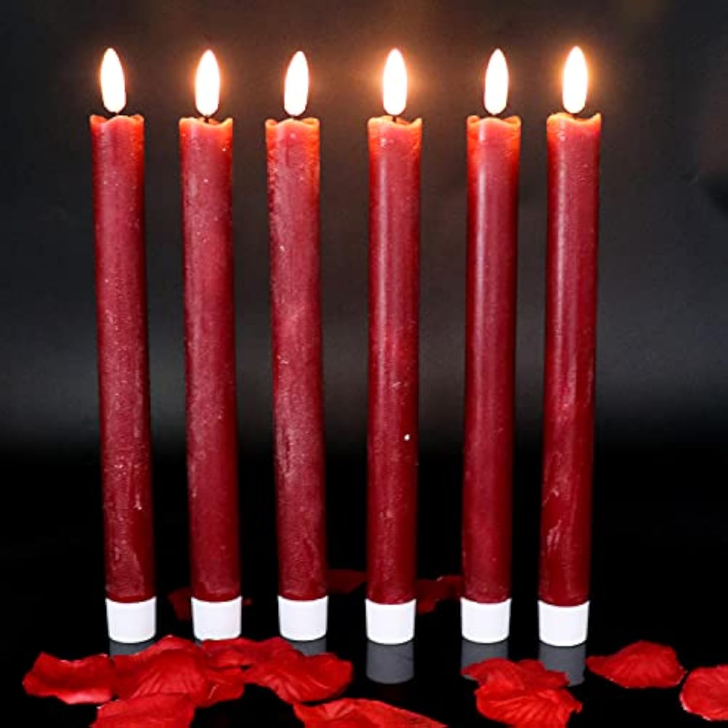 Flameless Taper Candles With Timer, 6 Pack Battery Operated Led Flickering Real Wax Red Candle For Christmas Wedding Dinner Decorations