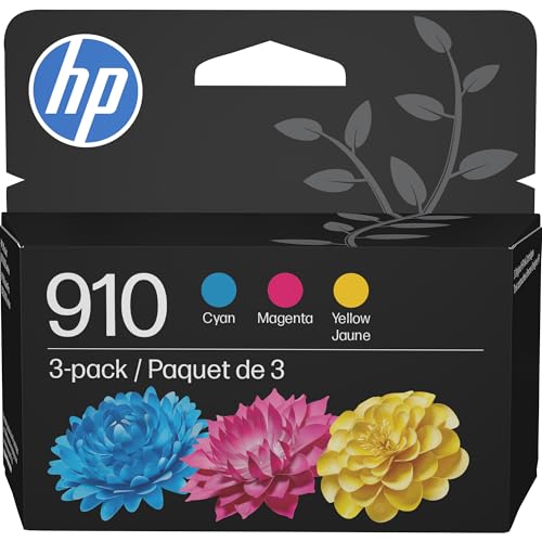 910 Cyan, Magenta, Yellow Ink Cartridges (3-Pack) | Works With Officejet 8010, 8020 Series, Officejet Pro 8020, 8030 Series | Eligible For Instant Ink | 3Yn97An
