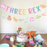 Dinosaur 3Rd Birthday Banner Garland Decorations For 3 Year Old Girl, Three Rex Dinosaur Theme Birthday Banner Pastel Macaroon Bday Party Supplies Decors