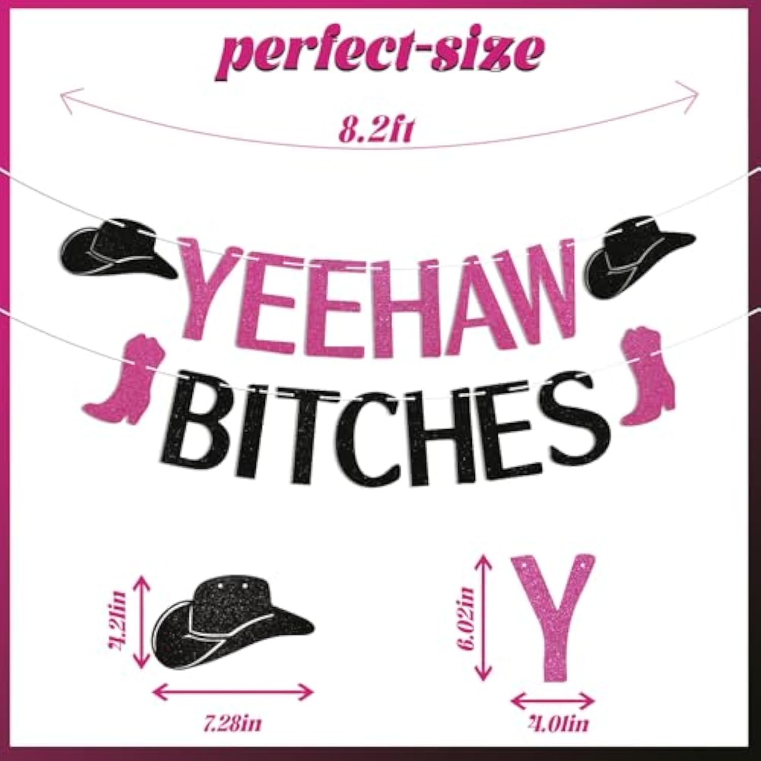 Yeehaw B*Tches Banner, Black Hot Pink Glitter Bachelorette Party Decorations, Yeehaw Banner, Western Cowgirl Bachelorette Banner, Nashville Bachelorette Party Decoration Supply