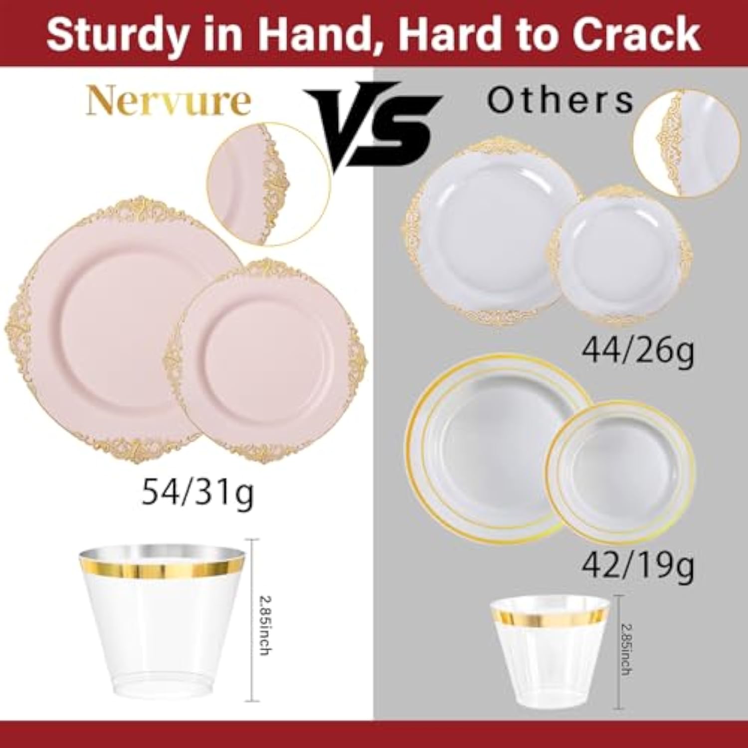 175Pcs Pink Plastic Plates - Disposable Pink Gold Party Plates & Pre Rolled Napkins With Cutlery For 25 Guests, 50Plates, 75Silverware, 25Cups, 25Napkin For Wedding & Party