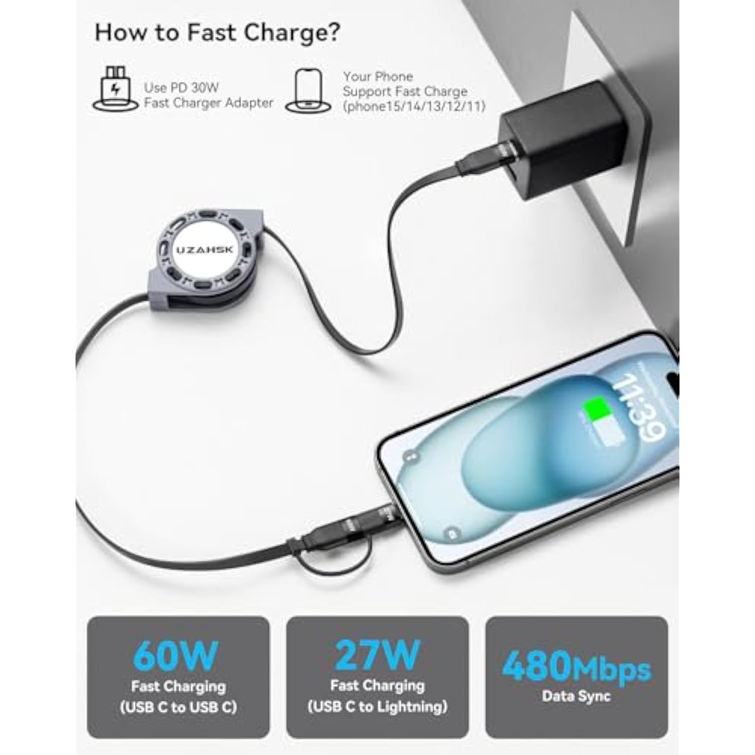 2 In 1 Retractable Usb-C To Lightning/Type-C Charger, 2Pack 4Ft, 60W Fast Charge For Iphone 13/14/15/16 Pro Max/Plus/Mini/Ipad/Samsung/Tablets