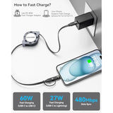 2 In 1 Retractable Usb-C To Lightning/Type-C Charger, 2Pack 4Ft, 60W Fast Charge For Iphone 13/14/15/16 Pro Max/Plus/Mini/Ipad/Samsung/Tablets