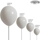 100 Pc Matte White Latex Balloons (18, 12, 10, 5 In) for Wedding/Party Backdrop
