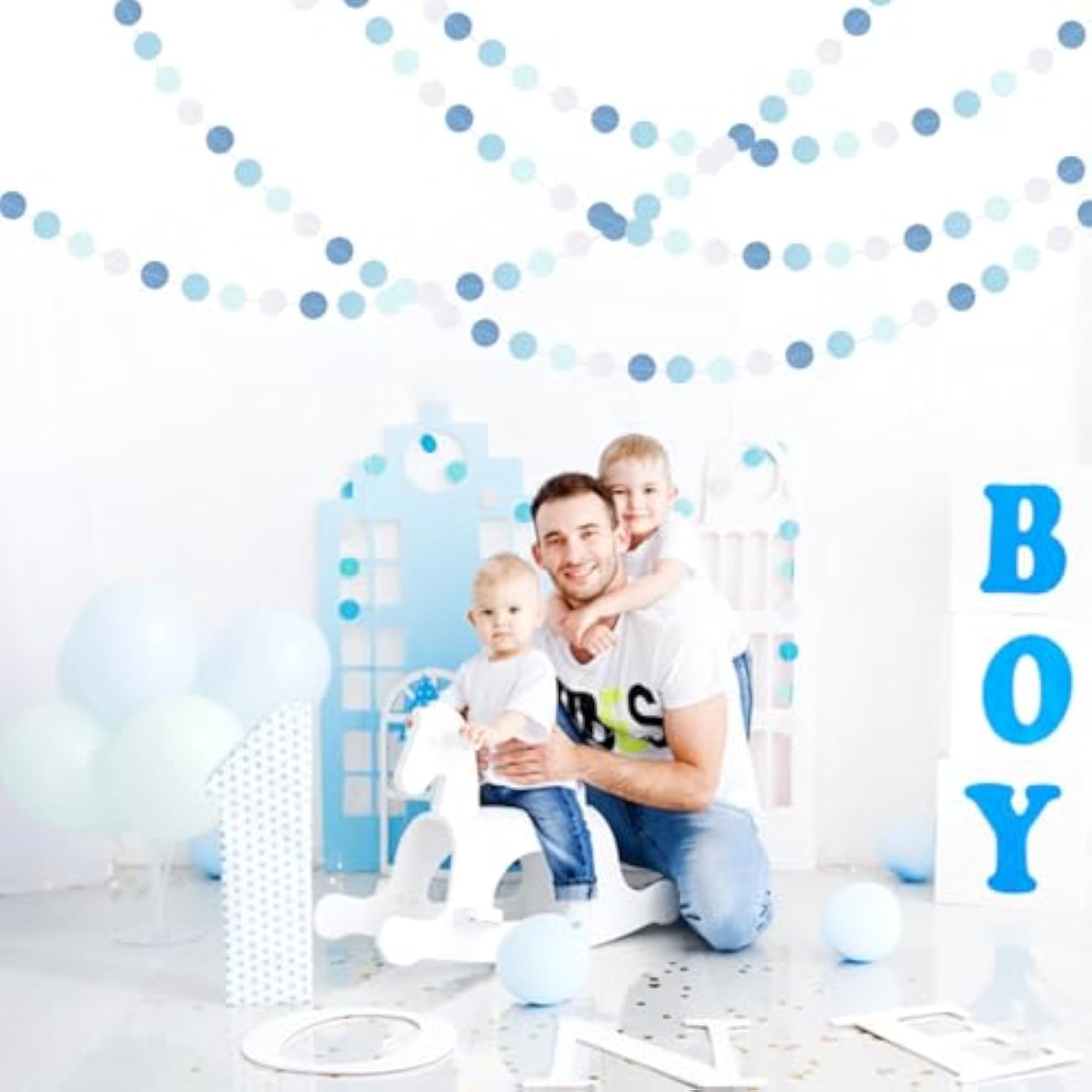 Light-Baby Dusty-Blue White Party-Decoration Garland - 52Ft Baby Boy Shower Birthday Streamers,Graduation Bachelorette Bridal Christmas Banner Decor