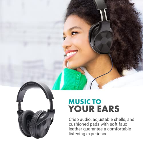 MH-100 Hi-Fi Studio Headphones with Microphone - Wired Over Ear Headphones for Gaming and Music with 3.5mm and 6.35mm Input - Comfortable Headphones