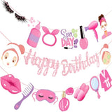 Spa Birthday Party Banners Pink Spa Day Birthday Decorations 3Pcs Makeup Party Banners Spa Themed Party Supplies For Girls Princess Bridal Shower Party Decor