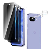 3+3 Pack Privacy Screen Protector Designed For Google Pixel 9A With 3 Pack Camera Lens Protector,Full Coverage Anti-Spy Tempered Glass Film,9H Hardness,Bubble Free,Easy To Install