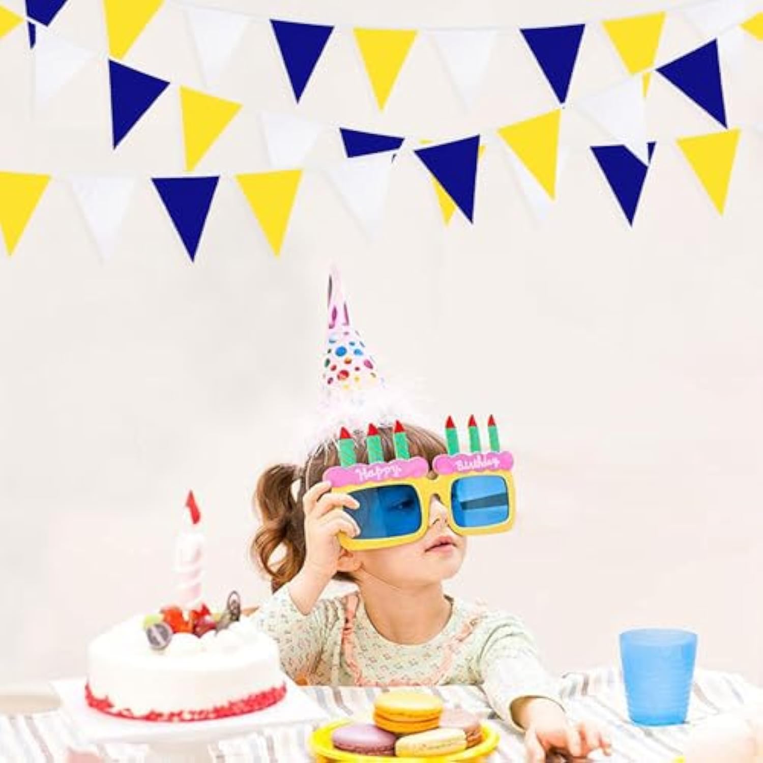 32ft Blue, Yellow & White Triangle Pennant Banner for Nautical Parties & Events