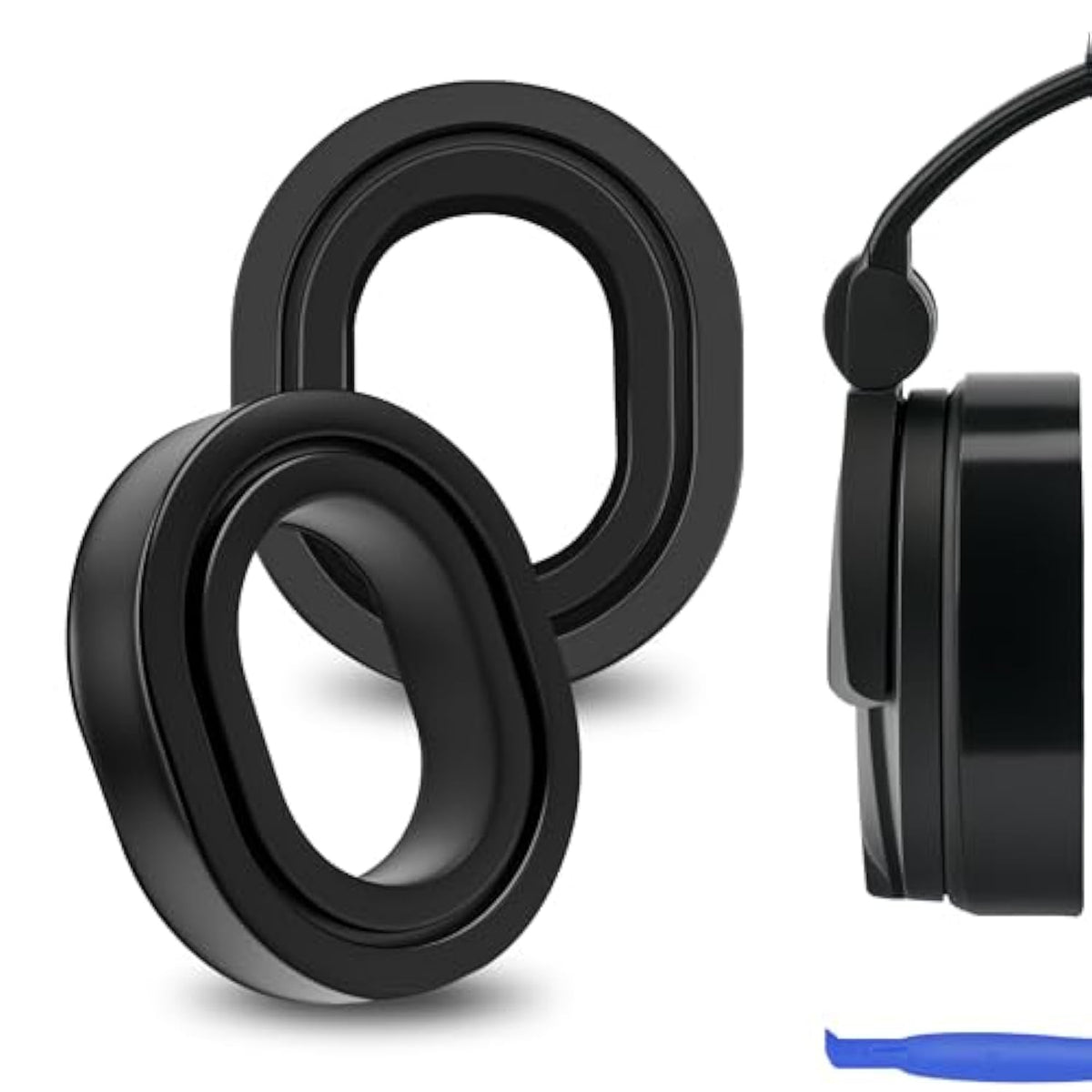 Geekria Silicone Rubber Comfortable Replacement Ear Pads for HyperX Cloud 2/ Alpha/AlphaS/Core/Stinger/Flight, Razer Kaira/Kaira Pro/X, Sennheiser HD280 Headphones (Black)