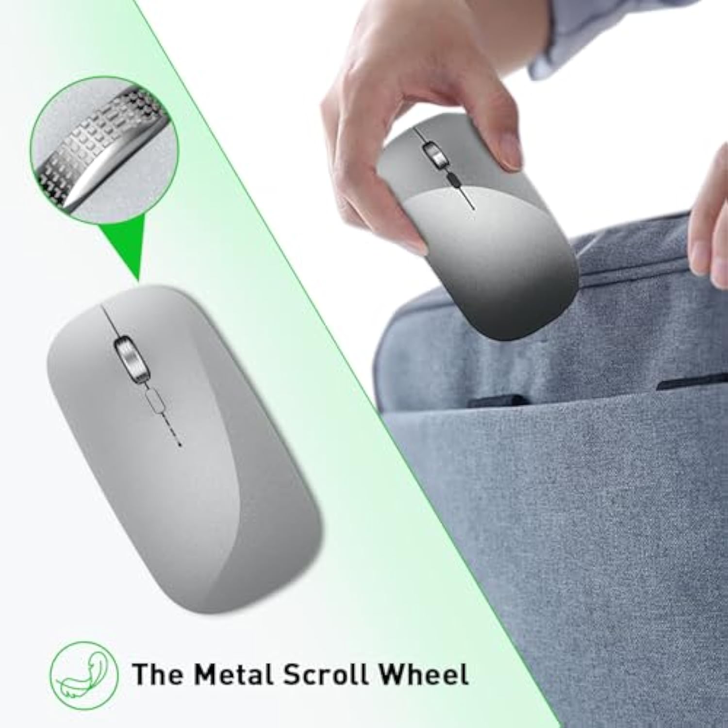 Wireless Mouse, Slim Rechargeable Silent Mouse,Bluetooth And 2.4G Wireless Computer Mice With 800-1200-1600 Adjustable Dpi For Desktop/Laptop/Tablet-Silver