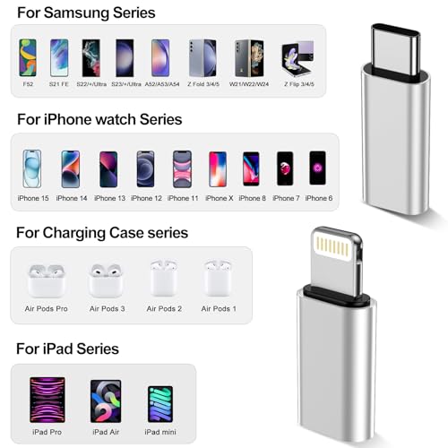 ?2*Lightning Female to USB C Male Charger Converter&?2*Type C Female to Lightning Male Adapter? for iPhone 15 Pro Max Plus/14 13 12,,iPad