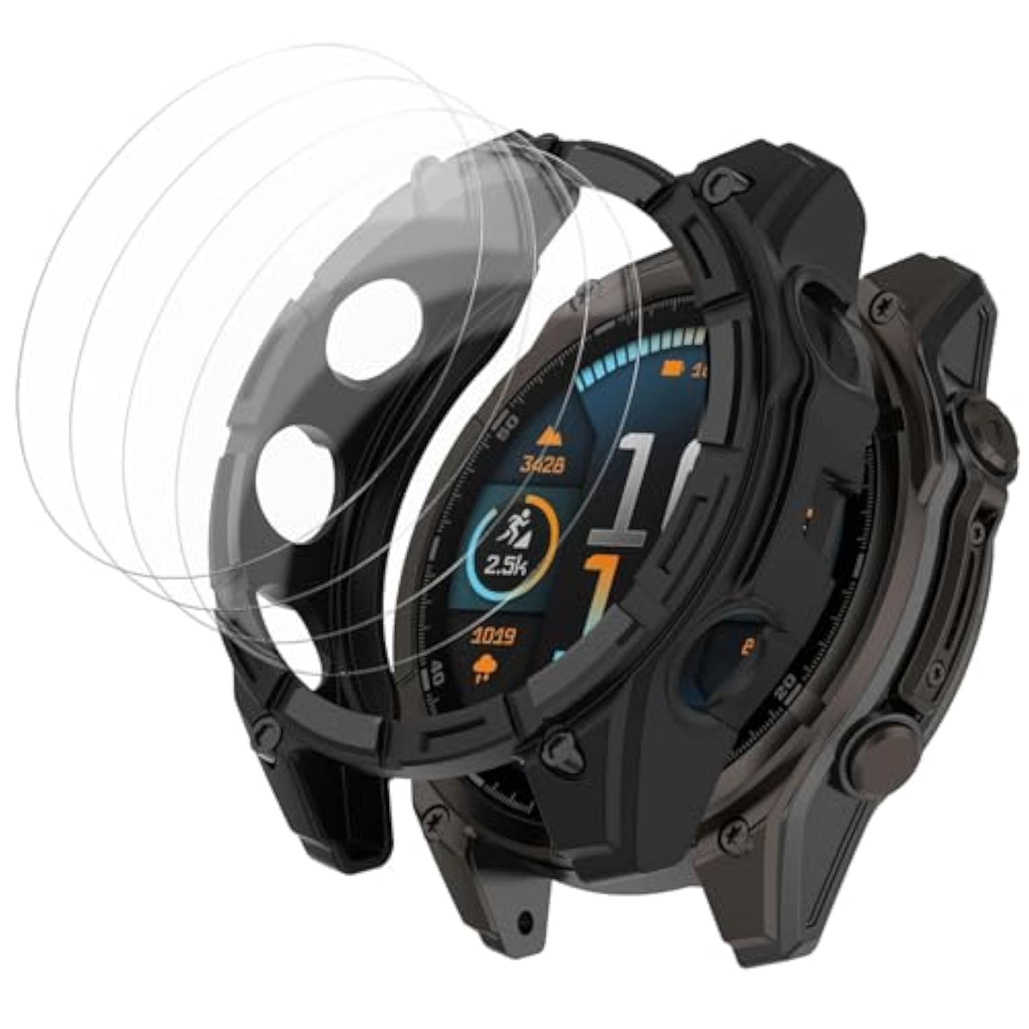 [1+4 Pack] Case With Tempered Glass Screen Protector Compatible With Garmin Fenix 8 Amoled 47Mm (Not For Fenix 8 47Mm Solar), Bumper Full Coverage Protective Soft Cases Face Cover For Fenix 8 Amoled 47Mm
