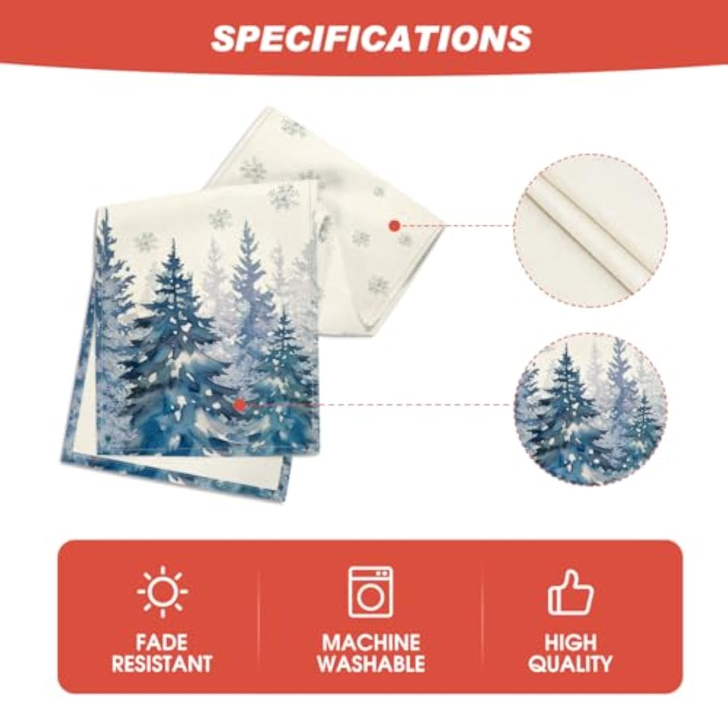 Ink Wash Painting Christmas Trees Hello Winter Table Runner, Seasonal Pine Kitchen Dining Table Decoration For Home Party Decor 13X72 Inch