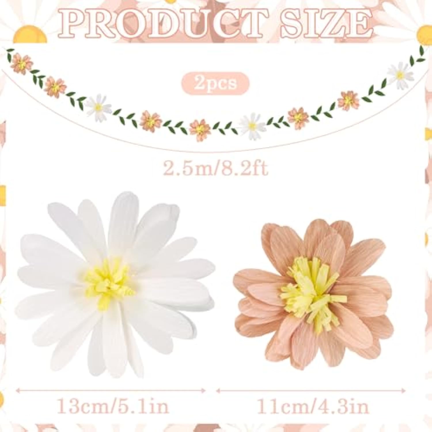 Crepe Paper Flowers Banner White Blush Pink Paper Flower Banner Spring Hanging Paper Flower Garland Paper Leaves Banner For Spring Birthday Wedding Home Decorations