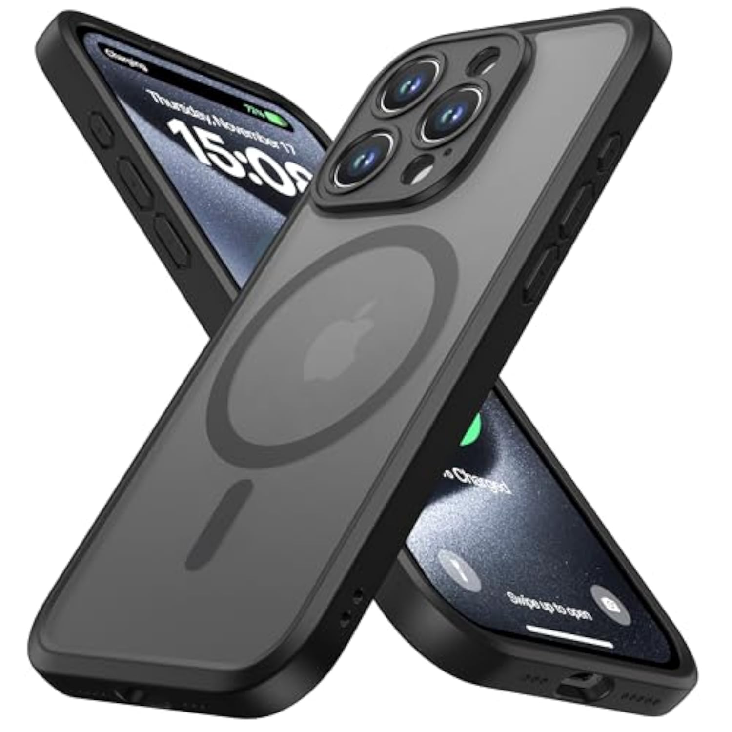 ImpactStrong Magnetic Guard Designed for iPhone 15 Pro Case with Camera Protection and Military Grade Drop Tested for MagSafe Compatibility - Slim Translucent Matte Phone Case 6.1 inches Black