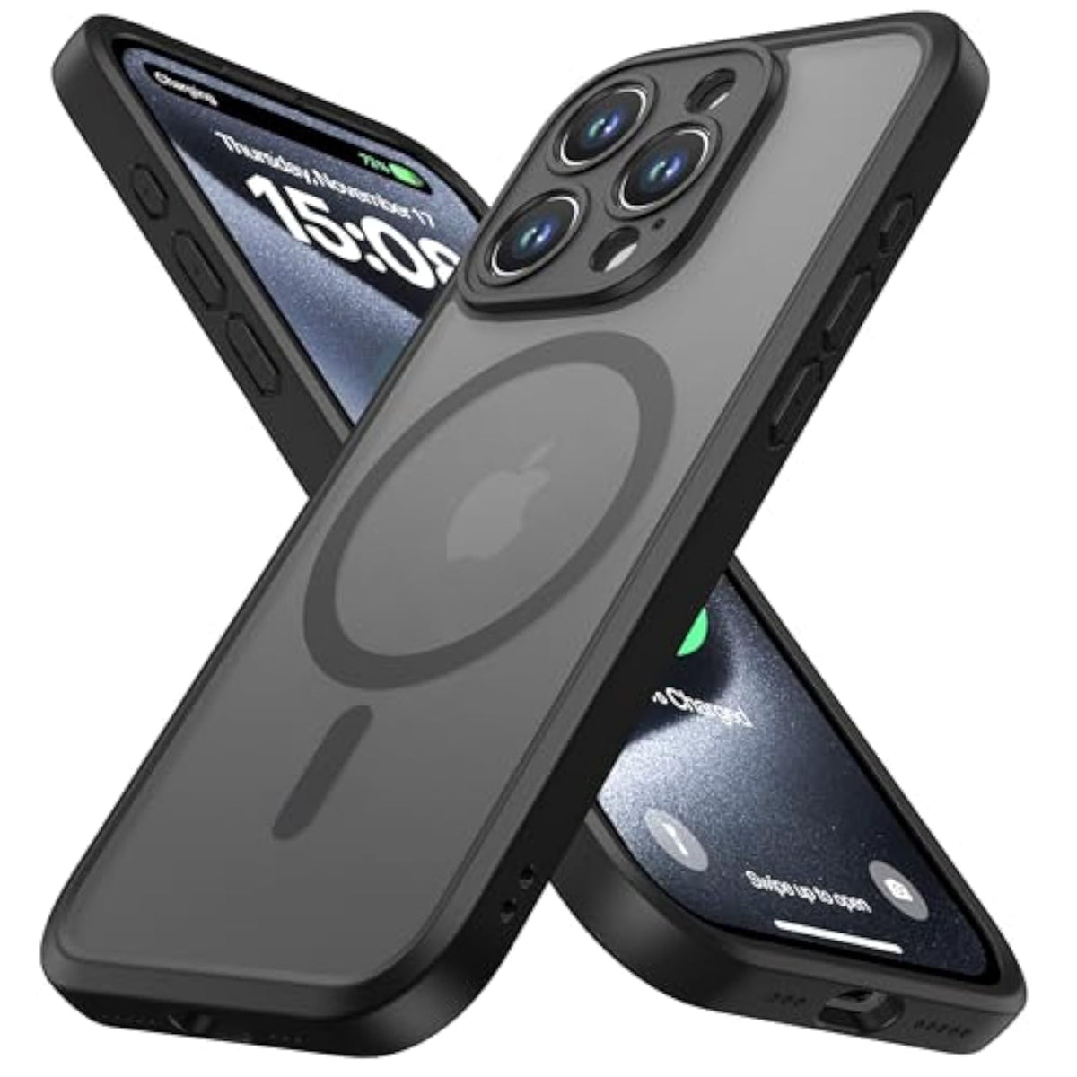 ImpactStrong Magnetic Guard Designed for iPhone 15 Pro Case with Camera Protection and Military Grade Drop Tested for MagSafe Compatibility - Slim Translucent Matte Phone Case 6.1 inches Black